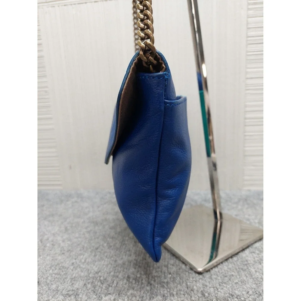 J Crew Women Crossbody Bag Small Blue Green Leather Chain Strap Envelope Flap